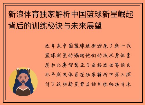 新浪体育独家解析中国篮球新星崛起背后的训练秘诀与未来展望